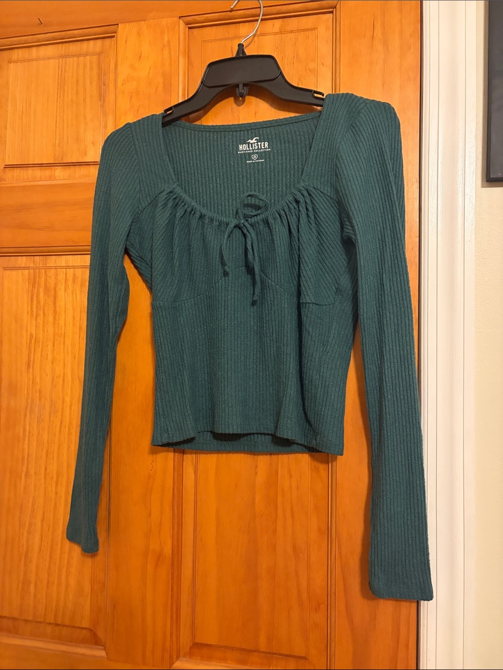 Hollister Teal Ribbed Long-Sleeve Scoop Neck Top